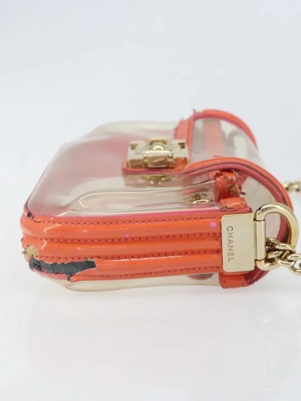 CHANEL Chain Shoulder Bag Vinyl Clear Gold CC Auth BA9792